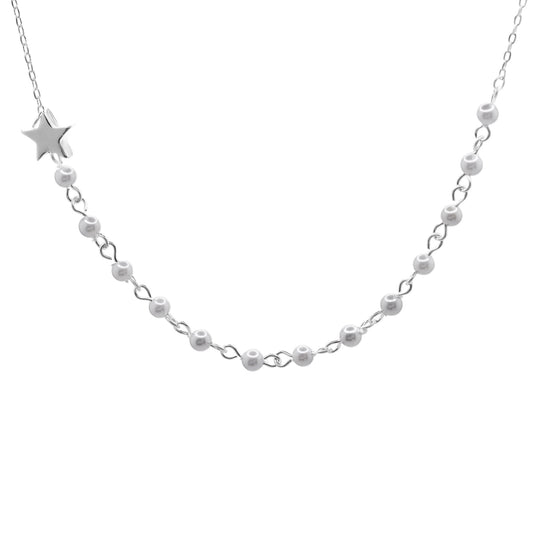 Collar de Plata Placa Estrella y Perlas