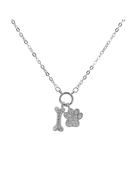 Collar de Plata Placas de Hueso y Huella con Circones