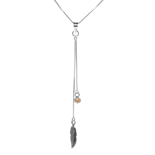 Collar de Plata Pluma Colgante Circón Topacio