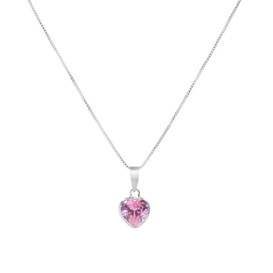 Collar de Plata Punto de Luz Corazón Rosa 45 cm