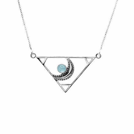 Collar de Plata Triángulo Lunar con Calcedonia