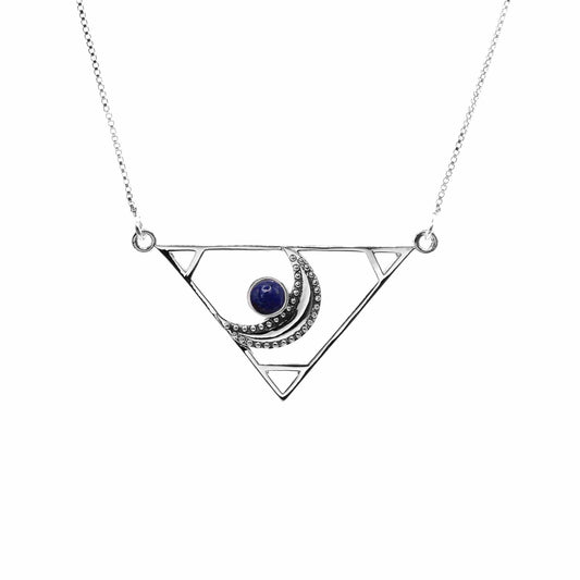Collar de Plata Triángulo Lunar con Lapislazuli