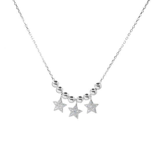 Collar de Plata Trío de Estrellas con Circones y Esferas