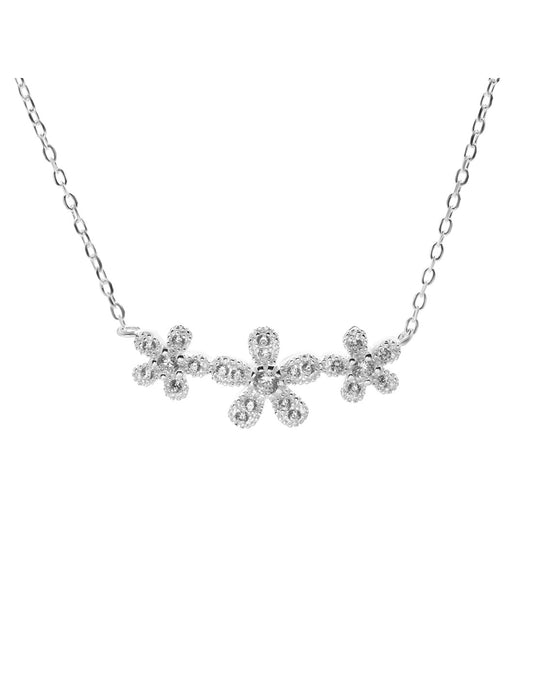 Collar de Plata Trío de Flores con Circones Incrustados
