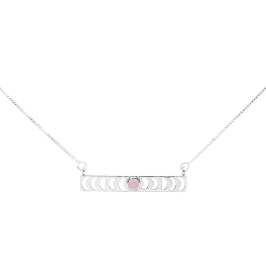 Collar de Plata Vara Lunas con Piedra de Cuarzo Rosa