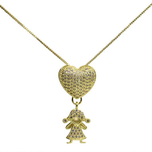 Collar Enchapado de Oro Corazón con Niña