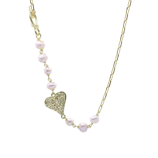 Collar Enchapado en Oro Broche ancla con Perlas de Río - DJOYAS