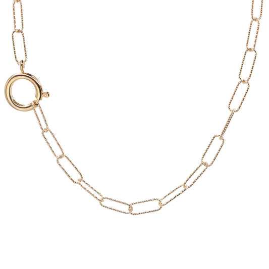 Collar Enchapado en Oro Broche Timón con Eslabones Ovalados
