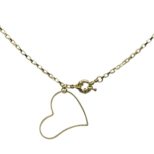 Collar Enchapado en Oro Broche Timón Relieve Corazón