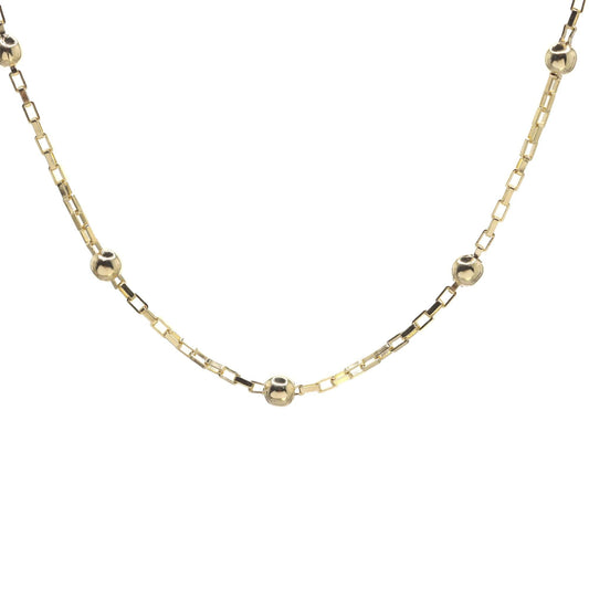 Collar Enchapado en Oro Cadena Eslabón Cuadrado con Esferas Lisas