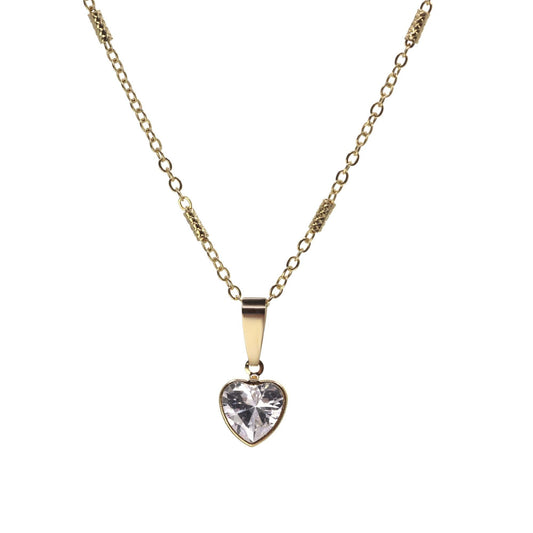 Collar Enchapado en Oro Cadena Varitas con Colgante Corazón Circón