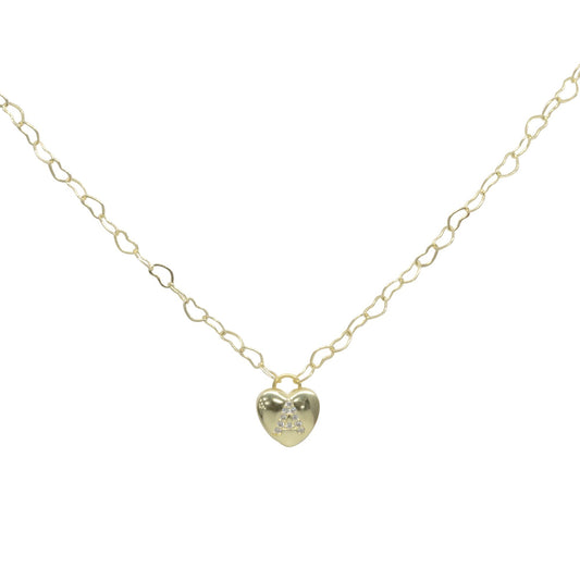 Collar Enchapado en Oro Corazón de Letras y Microcircones