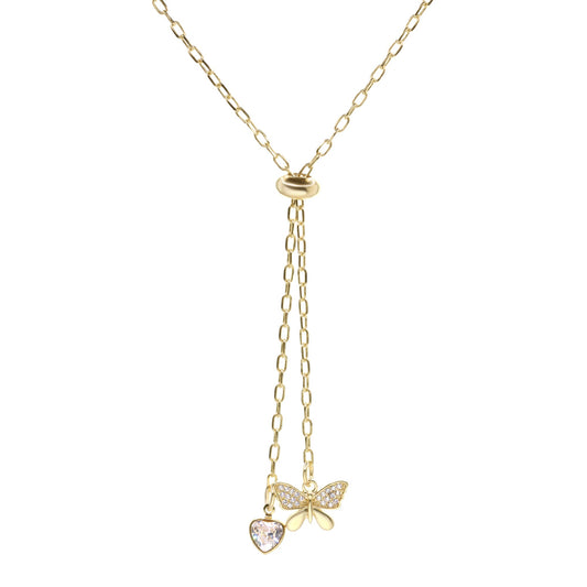 Collar Enchapado en Oro - Corazón y Mariposas Ajustable