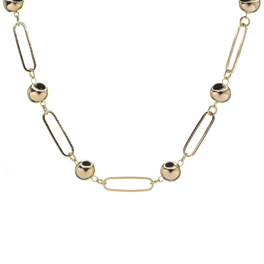 Collar Enchapado en Oro Diseño Eslabón con Esferas Lisas