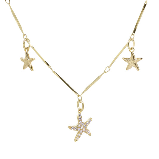 Collar Enchapado en Oro - Estrellas de Mar con Circones