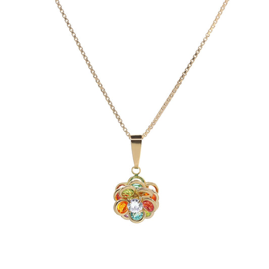 Collar Enchapado en Oro Diseño Flor con Pétalos de Circones de Colores