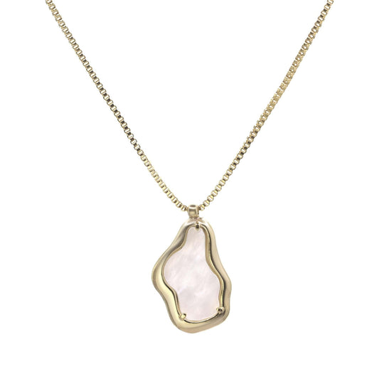 Collar Enchapado en Oro Diseño Gota Irregular con Esmaltado Blanco