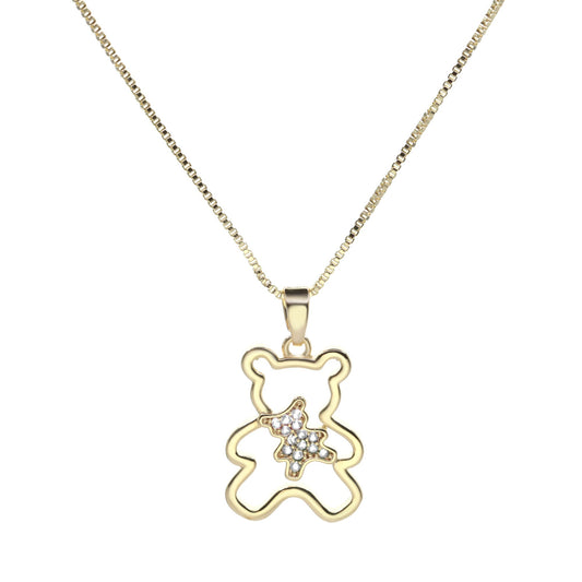 Collar Enchapado en Oro - Oso con Pequeños Circones