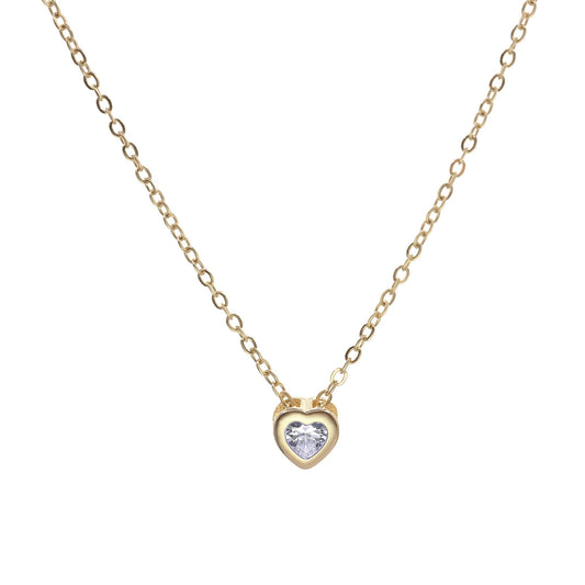 Collar Enchapado en Oro - Punto de Luz Circón Corazón 6 mm