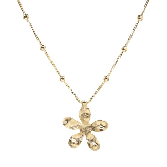 Collar Enchapado en Oro Diseño Serie de Esferas con Flor