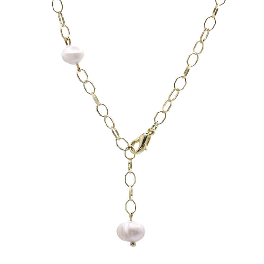 Collar Enchapado en Oro Eslabón Ovalado con Perlas de Río 80 cm