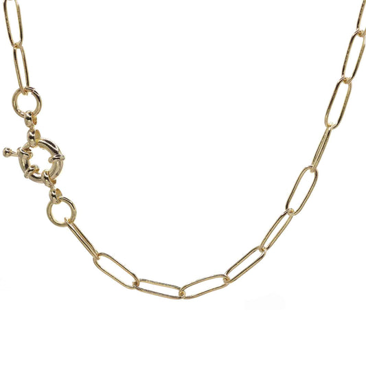 Collar Enchapado en Oro Eslabones Ovalados con Broche Timón