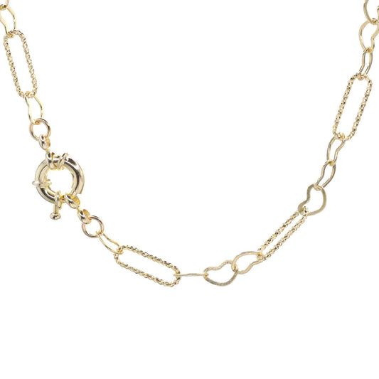 Collar Enchapado en Oro Eslabones Ovalados con Corazones y Broche Timón