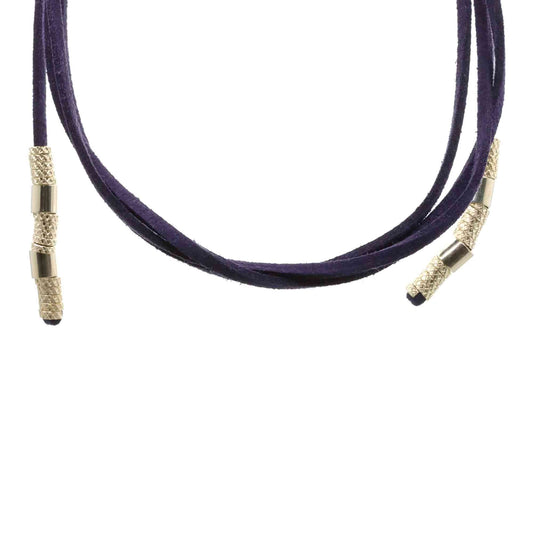 Collar Enchapado en Oro Gamuza Azul con Terminales Dorados
