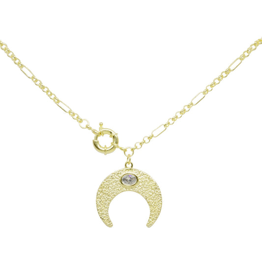 Collar Enchapado en Oro Media Luna con Cristal y Broche Timón