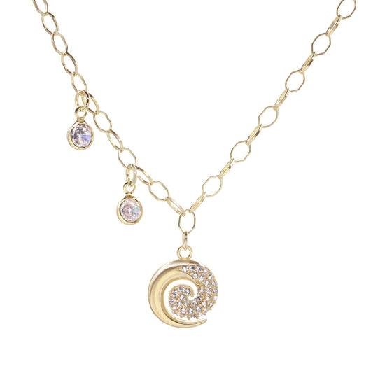 Collar Enchapado en Oro - Caracola con Circones y Colgantes de Circón
