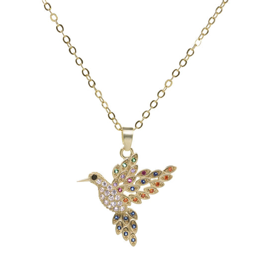 Collar Enchapado en Oro - Colibrí con Circones de Colores