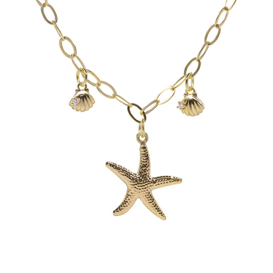 Collar Enchapado en Oro - Estrella de Mar con Conchas