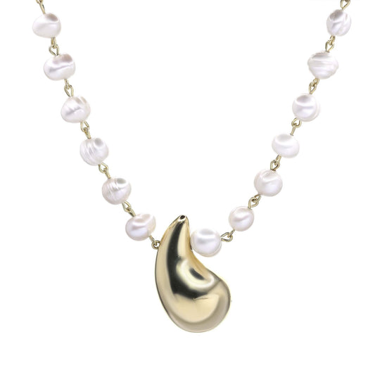 Collar Enchapado en Oro - Gota Lisa con Perlas de Río
