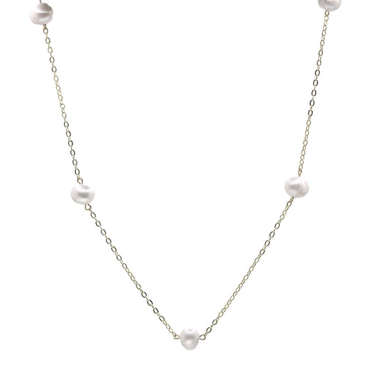 Collar Enchapado en Oro - Largo con Perlas de Río