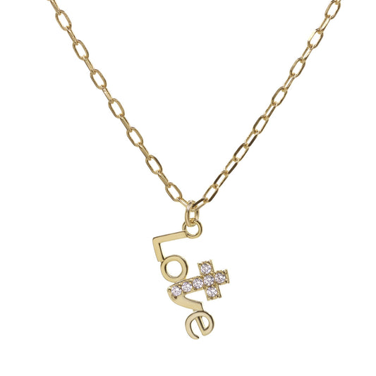 Collar Enchapado en Oro - Love con Cruz de Circones