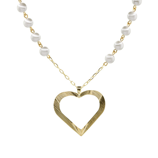 Collar Enchapado en Oro Perlas de Imitación Colgante Corazón Irregular Satinado