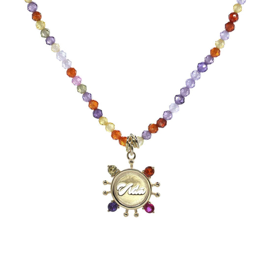Collar Enchapado en Oro Piedras Ágata y Placa VIDA con Circones de Colores