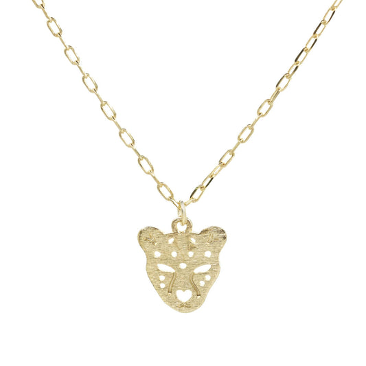 Collar Enchapado en Oro Placa de Jaguar