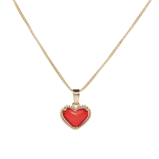 Collar Enchapado en Oro Veneciana con Dije Corazón Rojo