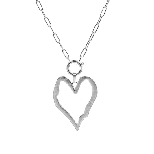 Collar Enchapado en Plata Broche Timón con Corazón Irregular