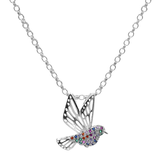 Collar Enchapado en Plata Colibrí con Circones de Colores