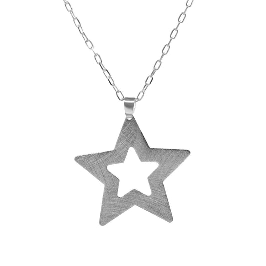 Collar Enchapado en Plata con Placa Estrella Satinada