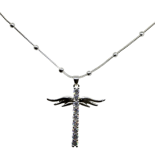 Collar Enchapado en Plata Cruz con Circón