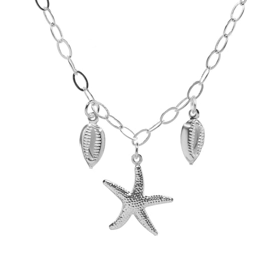 Collar Enchapado en Plata - Estrellas de Mar y Conchas