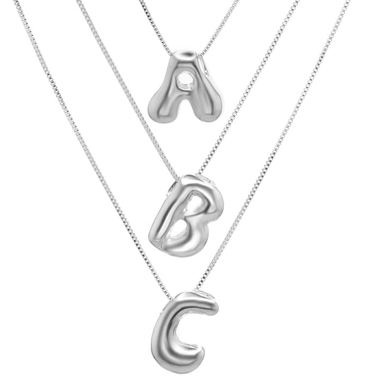 Collar Enchapado en Plata - Letras - Redondeado