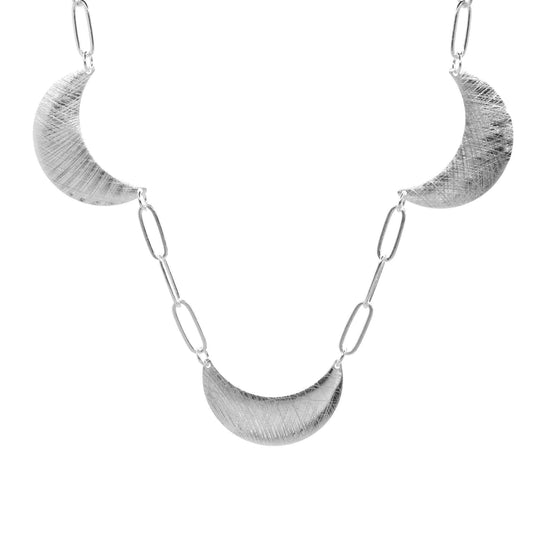 Collar Enchapado en Plata Eslabón Ovalado con Placas de Lunas Satinadas