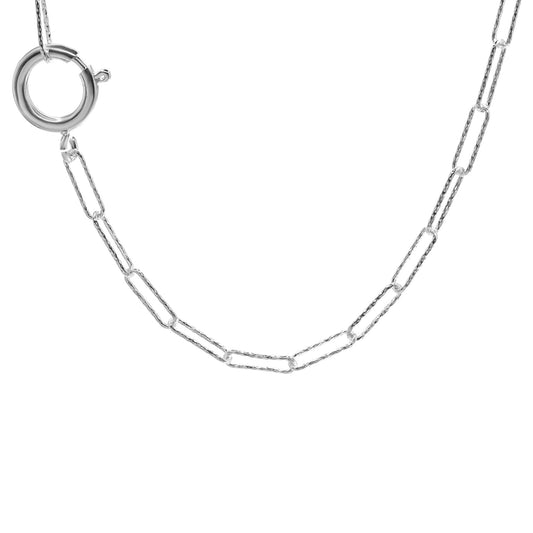 Collar Enchapado en Plata Eslabones Ovalados con Broche Timón Liso