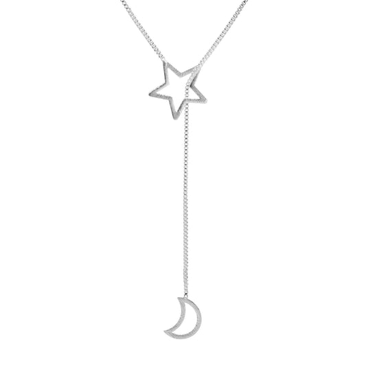 Collar Enchapado en Plata - en V Luna y Estrella
