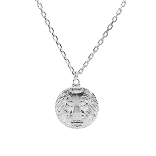 Collar Enchapado en Plata - Medallón de León
