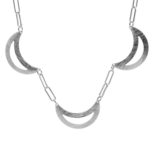 Collar Enchapado en Plata Figuras Lunas Lijadas